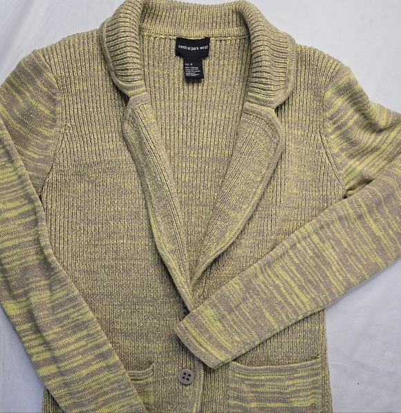 Central Park West Cardigan Sweater Ribbed Marled Olive Taupe Boho Lagenlook S - Picture 1 of 12